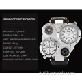 Cadran irrégulier carré grandes montres pour hommes double fuseau horaire bande de cuir Quartz étanche montre de Sport de luxe Relogio Masculino